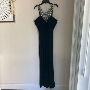 Xscape women’s black jeweled rhinestone halter full length dress size 10.